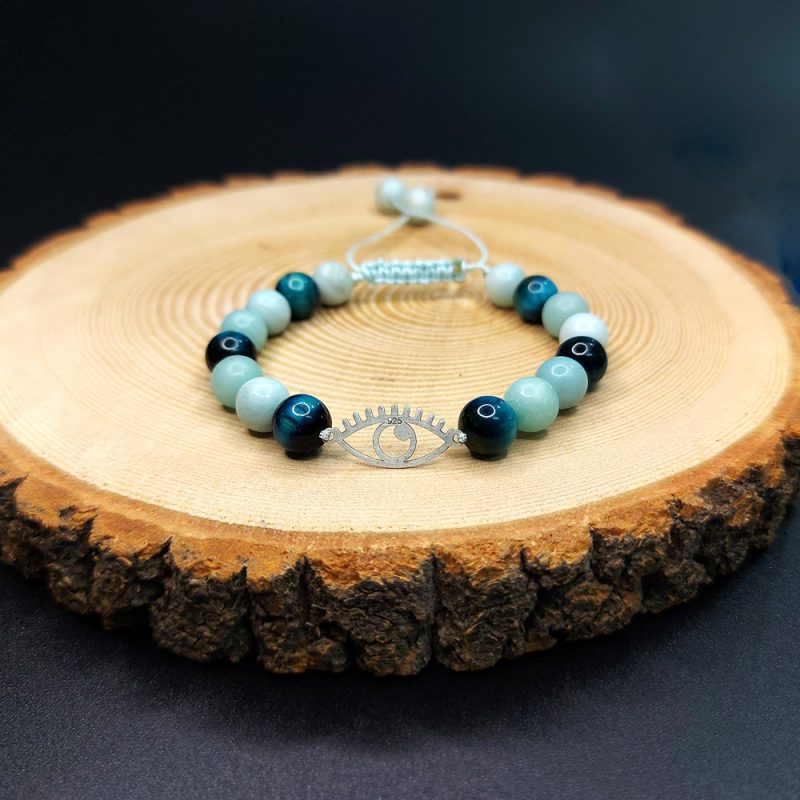 دستبند سنگ آمازونیت و چشم ببر کد 13