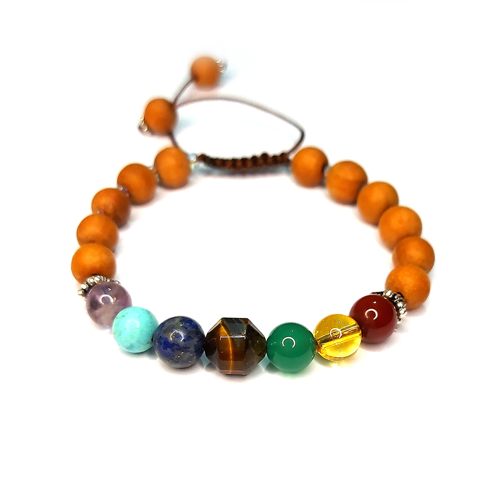 seven chakra sandal wood15 (5) دستبند هفت چاکرا و چوب معطر صندل کد15