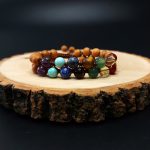 دستبند دو ردیفه هفت چاکرا و چوب معطر صندل کد48