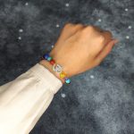 دستبند سنگ هفت چاکرا و رودراکشا با پلاک نقره اوم