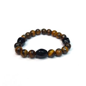 دستبند سنگ چشم ببر و عقیق سیاه