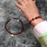 ست دستبند و گردنبند سنگ عقیق خزه ای و رودراکشا