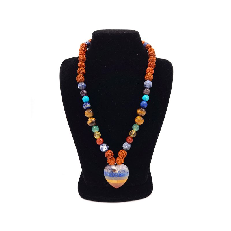 گردنبند سنگ هفت چاکرا با آویز قلب سنگی هفت چاکرا کد 03