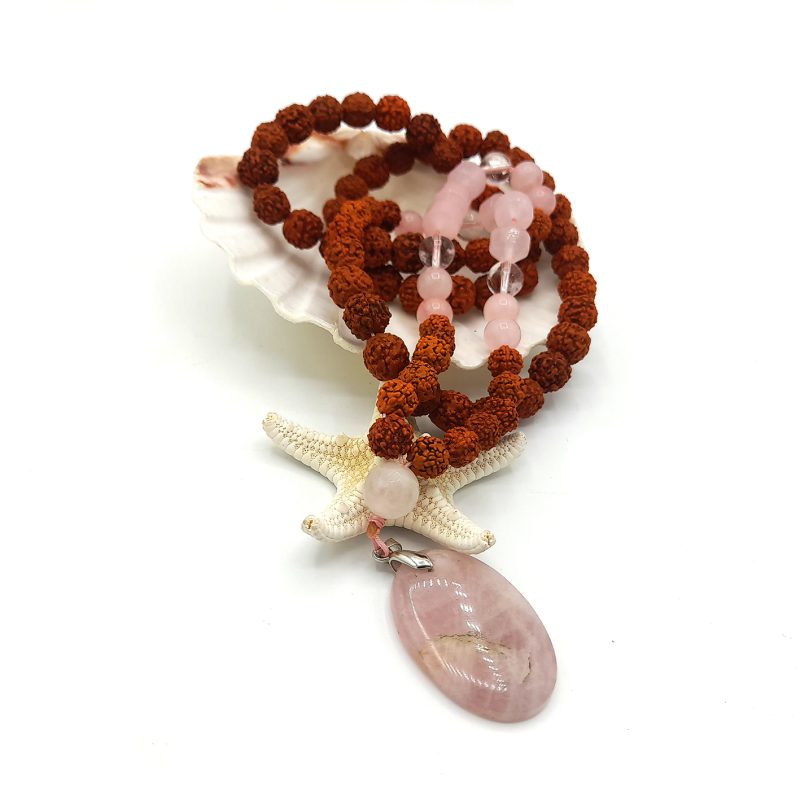 گردنبند رودراکشا و سنگ کوارتز کد 25