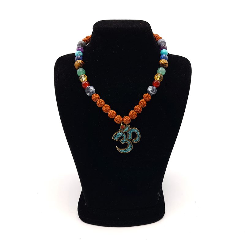 گردنبند هفت چاکرا و رودراکشا با آویز تبتی اوم میل کد 38