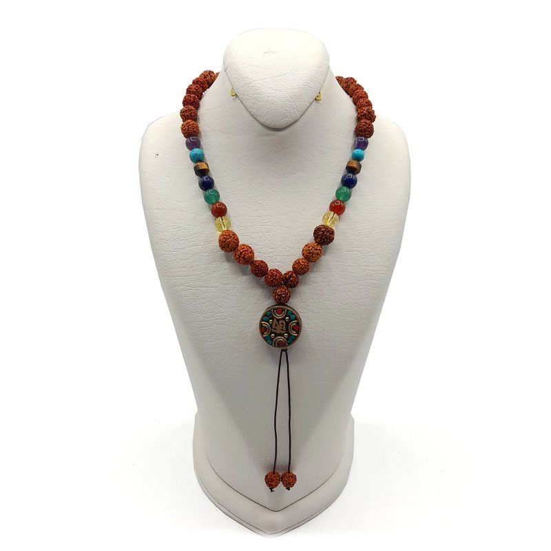 گردنبند سنگ هفت چاکرا ، رودراکشا با پلاک تبتی کد 20