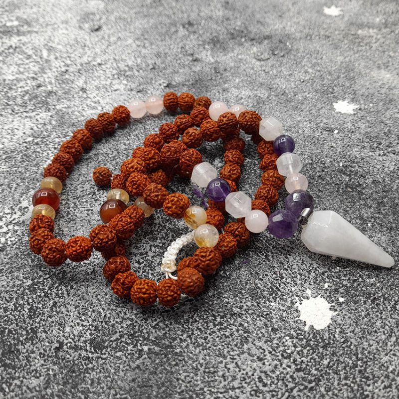 گردنبند سنگ کوارتز ، سیترین ، عقیق سلیمانی و آمیتیست کد 320078