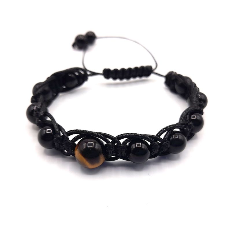 دستبند سنگ اونیکس و چشم ببر کد 310124