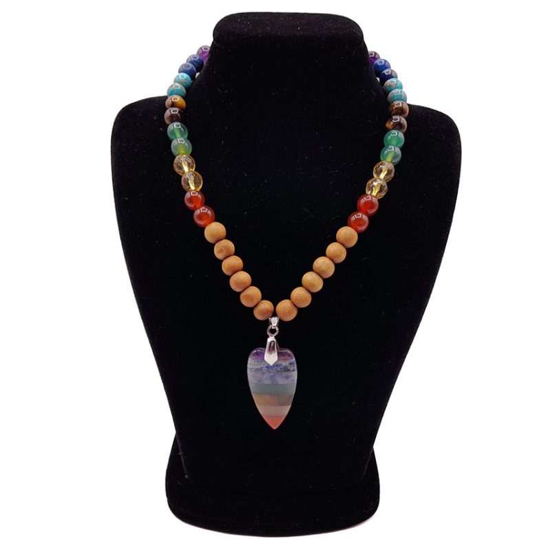 گردنبند سنگ هفت چاکرا و چوب معطرصندل کد 320077