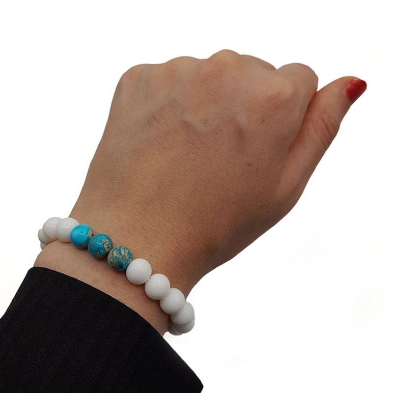 دستبند اونیکس سفید و فیروزه کد 310125