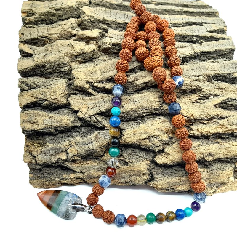 گردنبند سنگ هفت چاکرا ، سودالیت و آویز قلب هفت چاکرا کد 320070