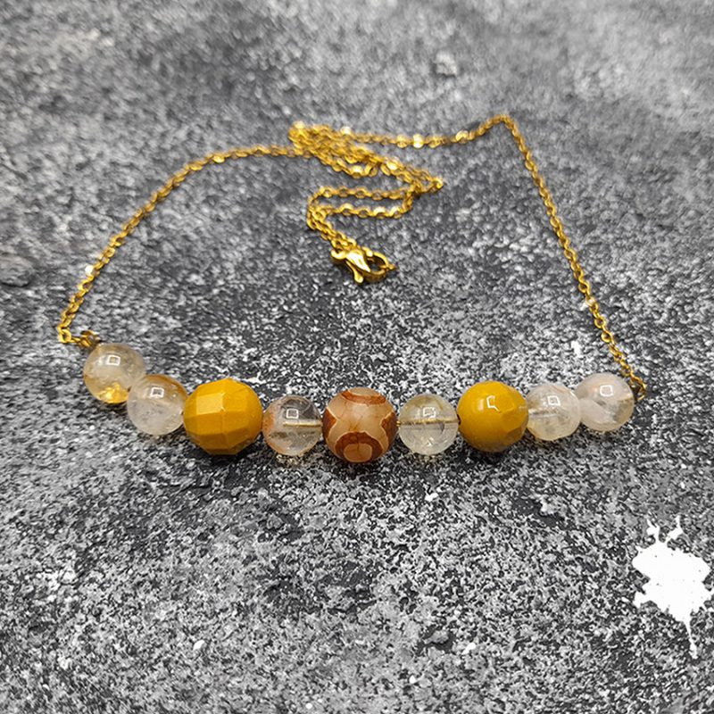 گردنبند سنگ سیترین ، موکائیت و مهره تبتی کد 320079