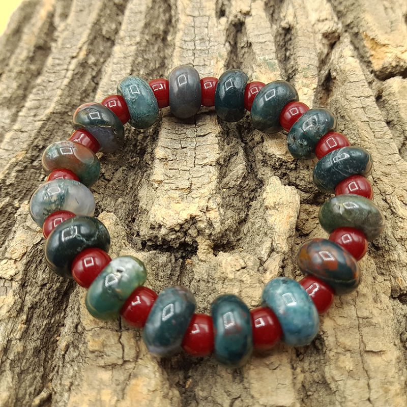 دستبند سنگ عقیق خزه ای کد 310146