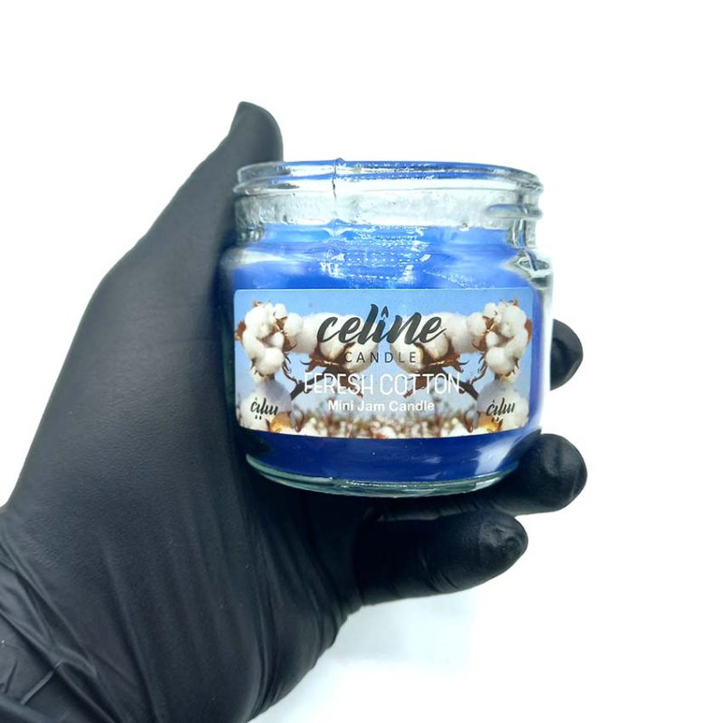 550028 شمع معطر شیشه ای درب فلزی سلین مدل پنبه تازه (فرش کتان)