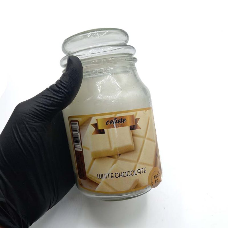 550089 شمع معطر شیشه ای بزرگ سلین مدل شکلات سفید ( وایت چاکلت )