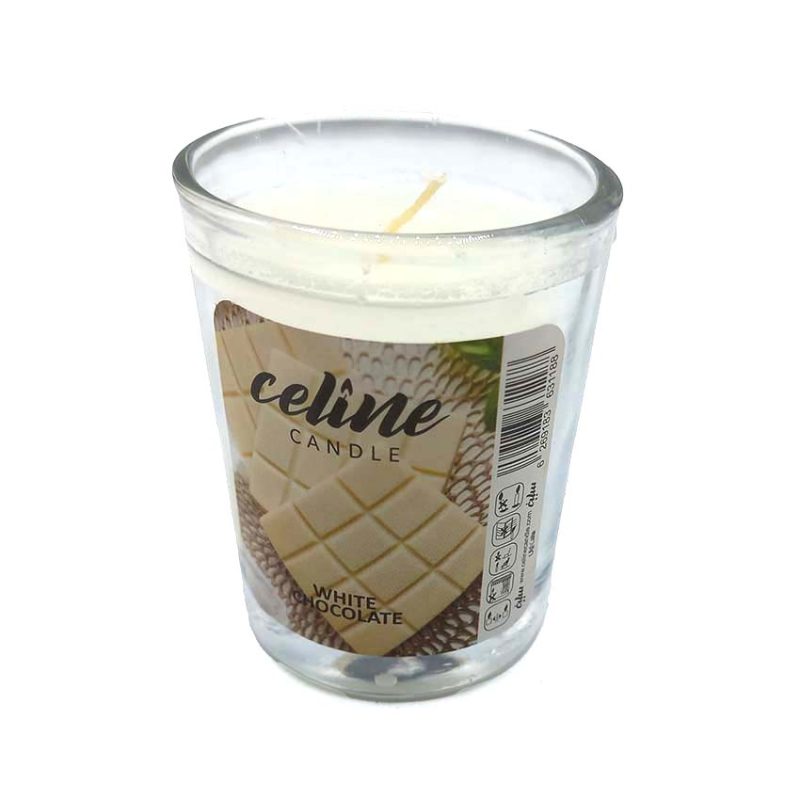 550025 شمع معطر شیشه ای شاتی سلین مدل شکلات سفید