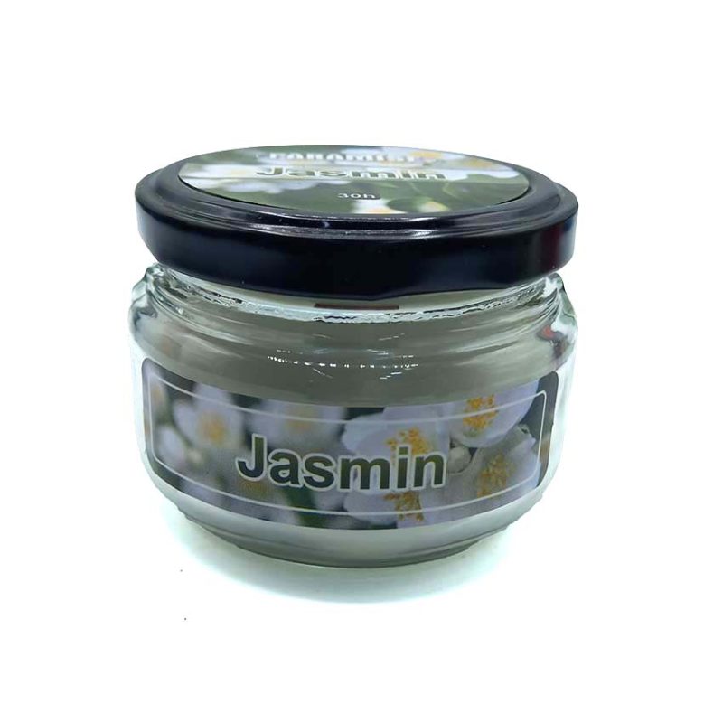 شمع معطر شیشه ای درب فلزی پارمیس مدل یاس ( جاسمین)