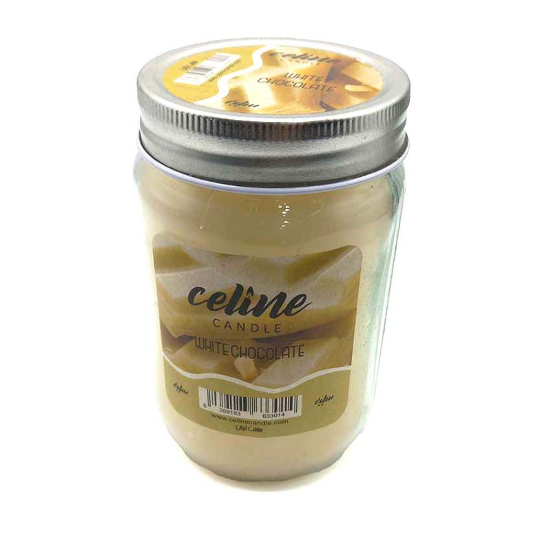 550044 شمع معطر شیشه ای درب فلزی سلین بزرگ مدل شکلات سفید ( وایت چاکلت)