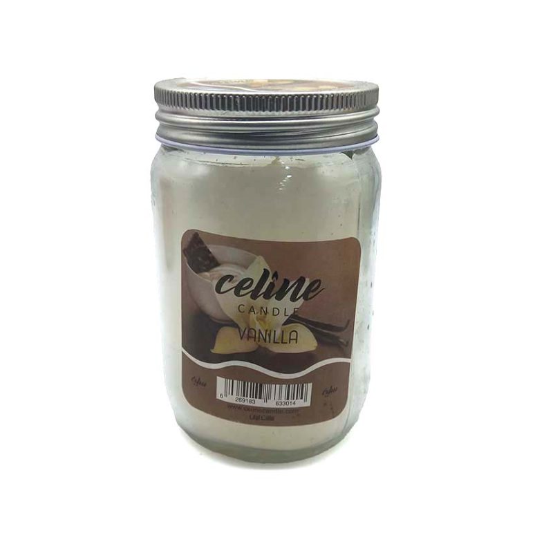 550043 شمع معطر شیشه ای درب فلزی سلین بزرگ مدل وانیل