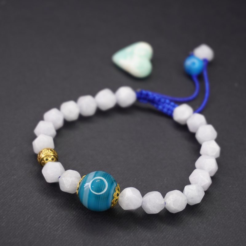 دستبند سنگ اکومارین وعقیق وگوی برنج کد 310187