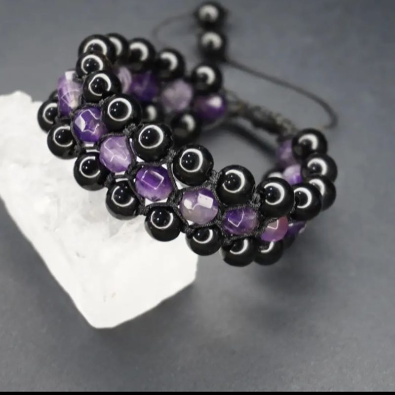 دستبند سنگ دوردیفه عقیق سیاه آمیتیست کد 310175