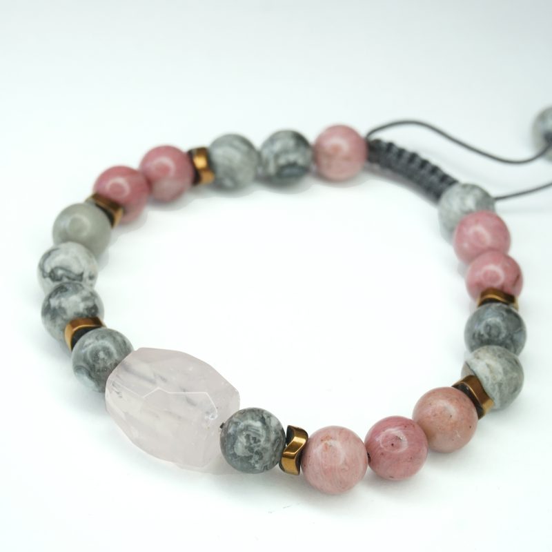 310190دستبند سنگ دونتیت وجاسپر +رودونیت کد 310190