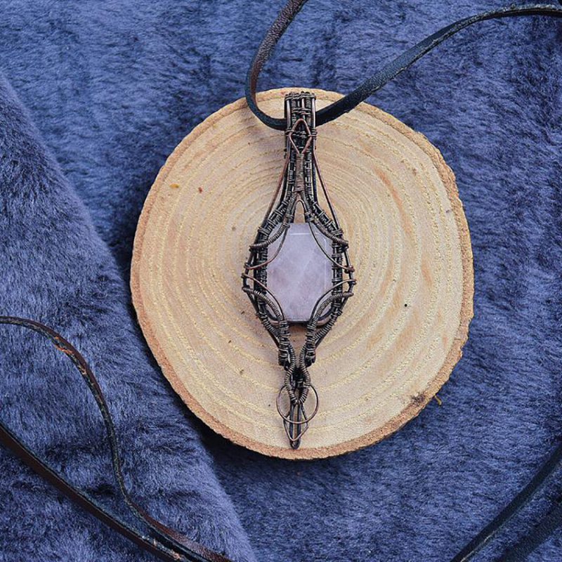 گردنبند سنگ رز کوارتز کد320096