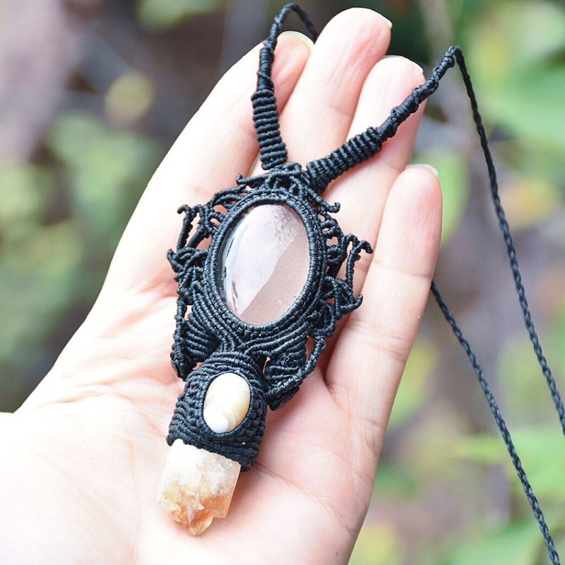 گردنبند سنگ کوارتز دودی سیترین وعقیق باباقوری کد 320099