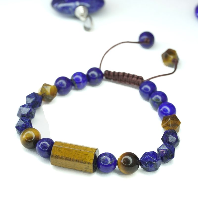 دستبند سنگ لاجورد وچشم ببر کد 310171