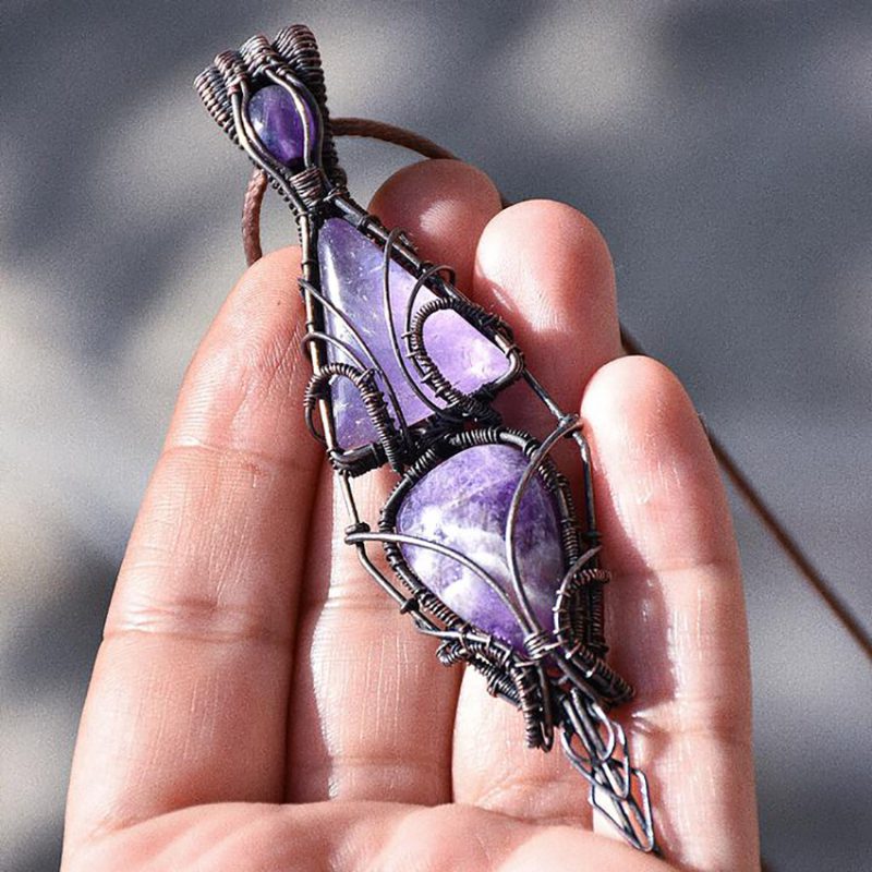 گردنبند سنگ آمیتیست معدنی دستساز کد 320095