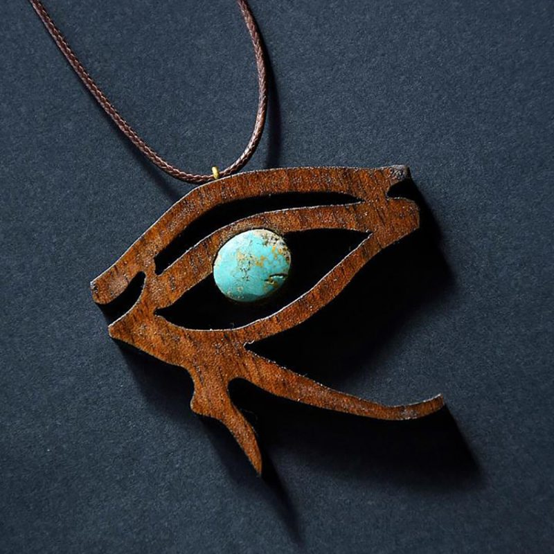 گردنبند چوبی حورس سنگ فیروزه کد320092