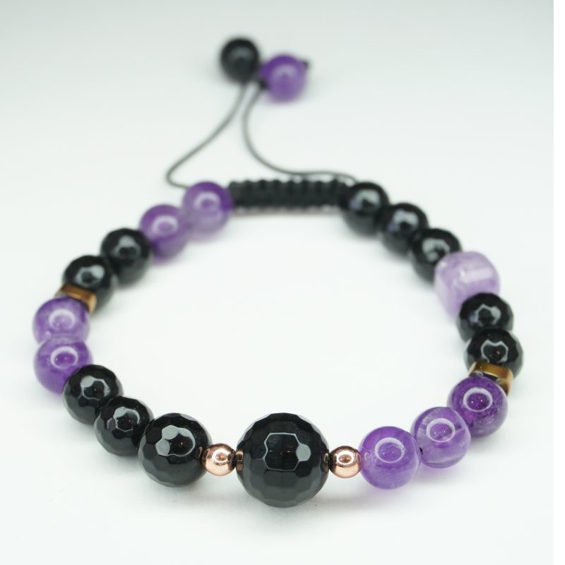 دستبند سنگ عقیق سیاه وآمیتیست کد 310177