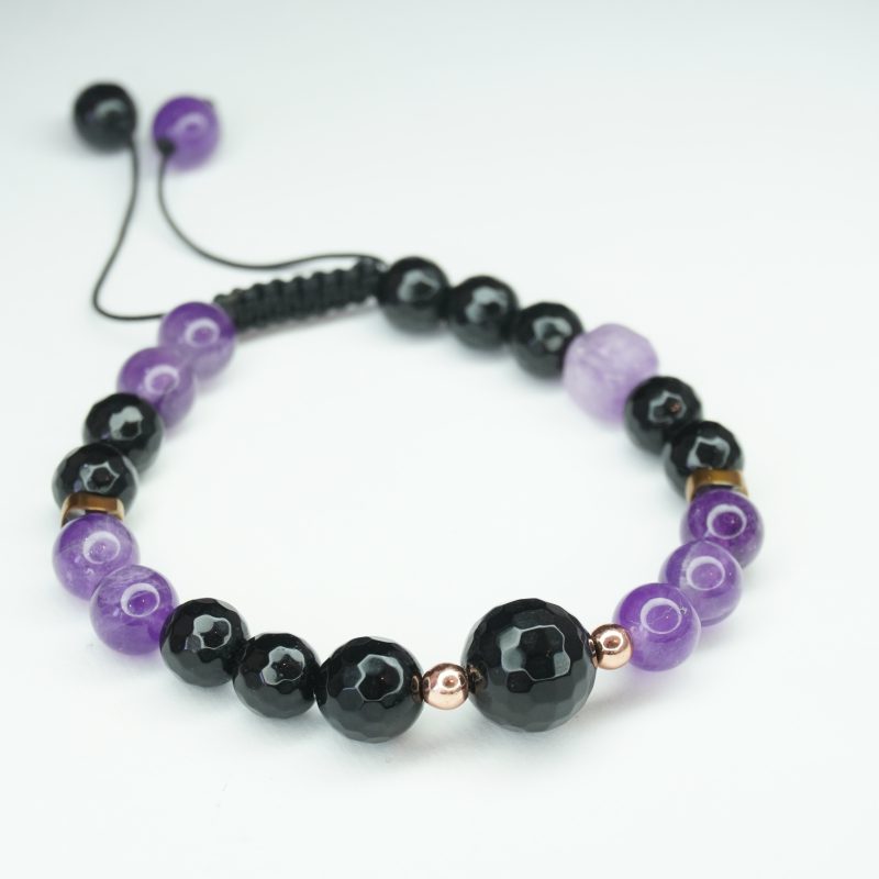 دستبند سنگ عقیق سیاه وآمیتیست کد 310177