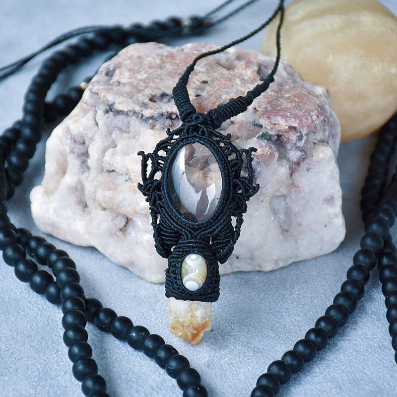 گردنبند سنگ کوارتز دودی سیترین وعقیق باباقوری کد 320099