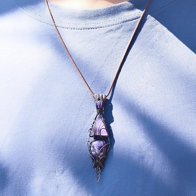 گردنبند سنگ آمیتیست معدنی دستساز کد 320095