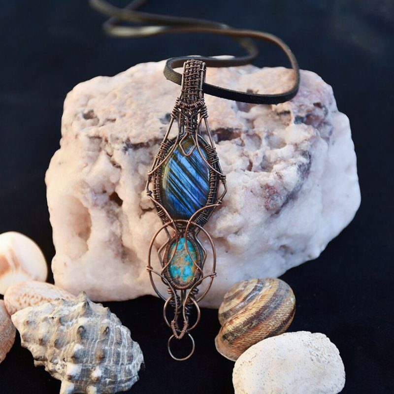 گردنبند فیروزه نیشابور ولابرادوریت کد 320104