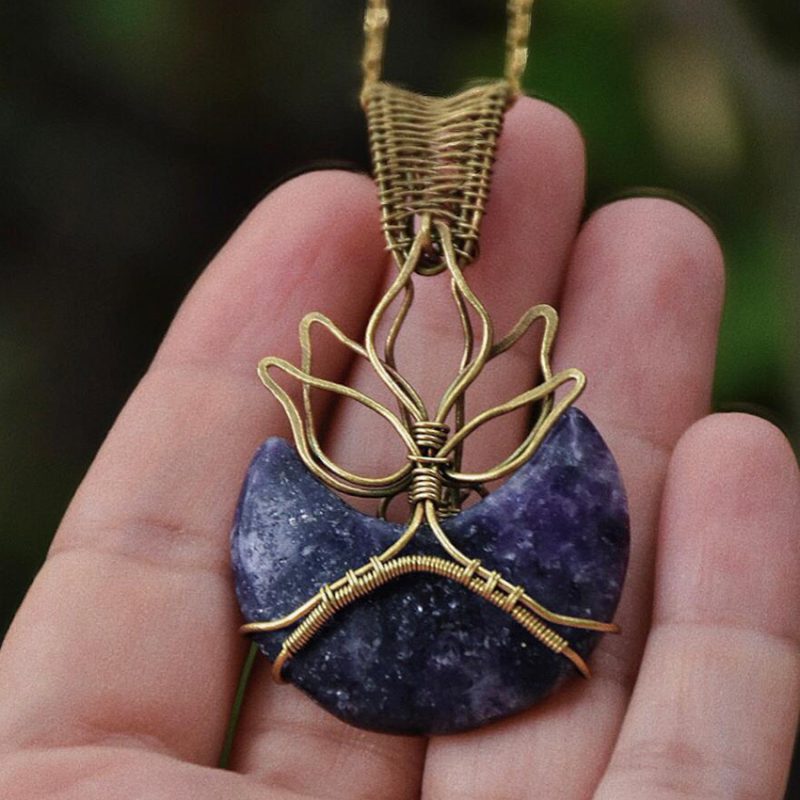 گردنبند سنگ لپیدولیت نماد لوتوس کد 320103