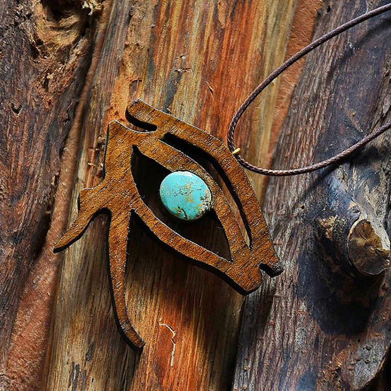 گردنبند چوبی حورس سنگ فیروزه کد320092