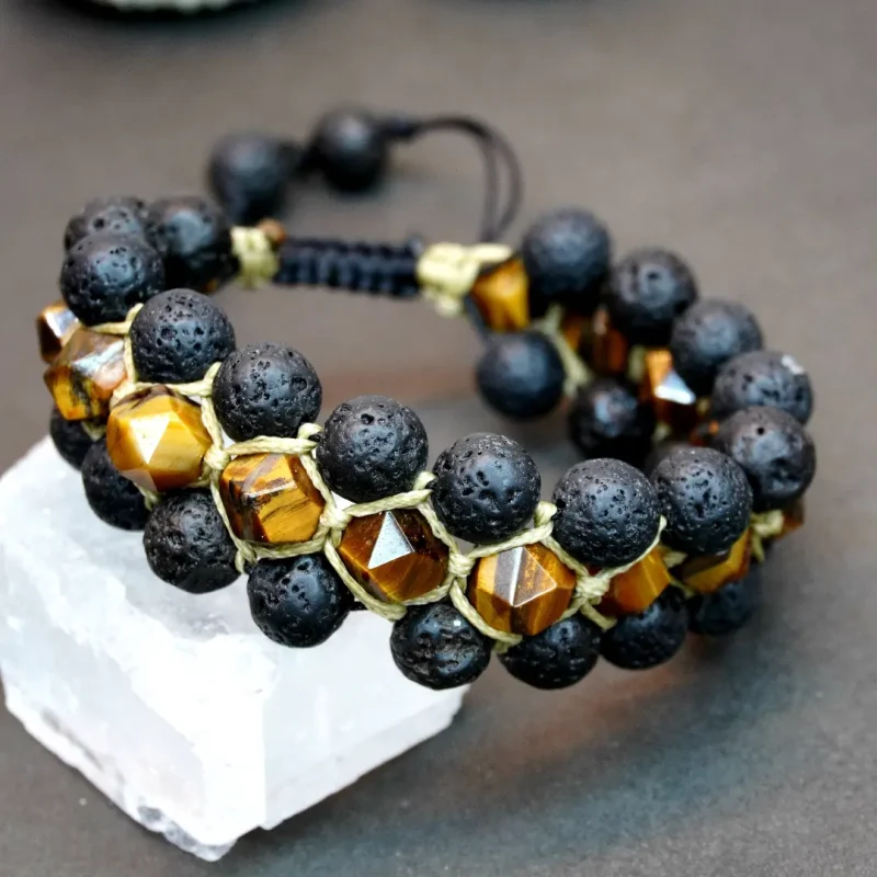 دستبند سنگ چشم ببر ولاوا کد 310173