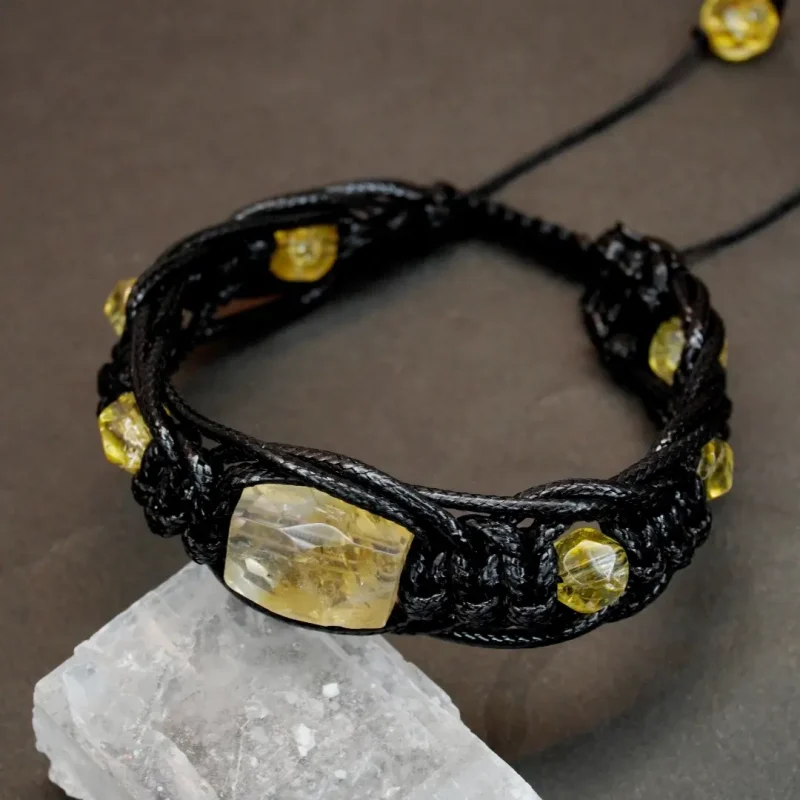 دستبند بافت چرم سنگ سیترین کد310163