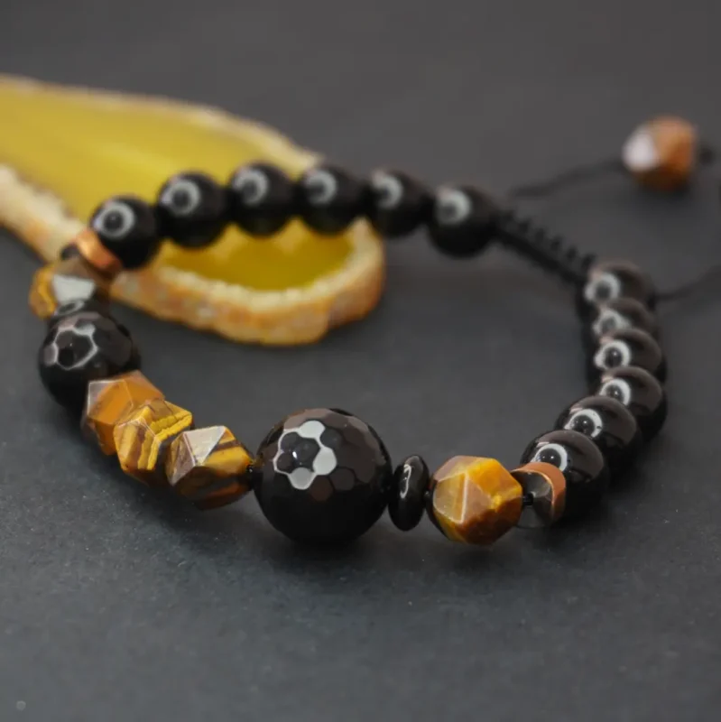 دستبند سنگی عقیق وچشم ببر کد 310198