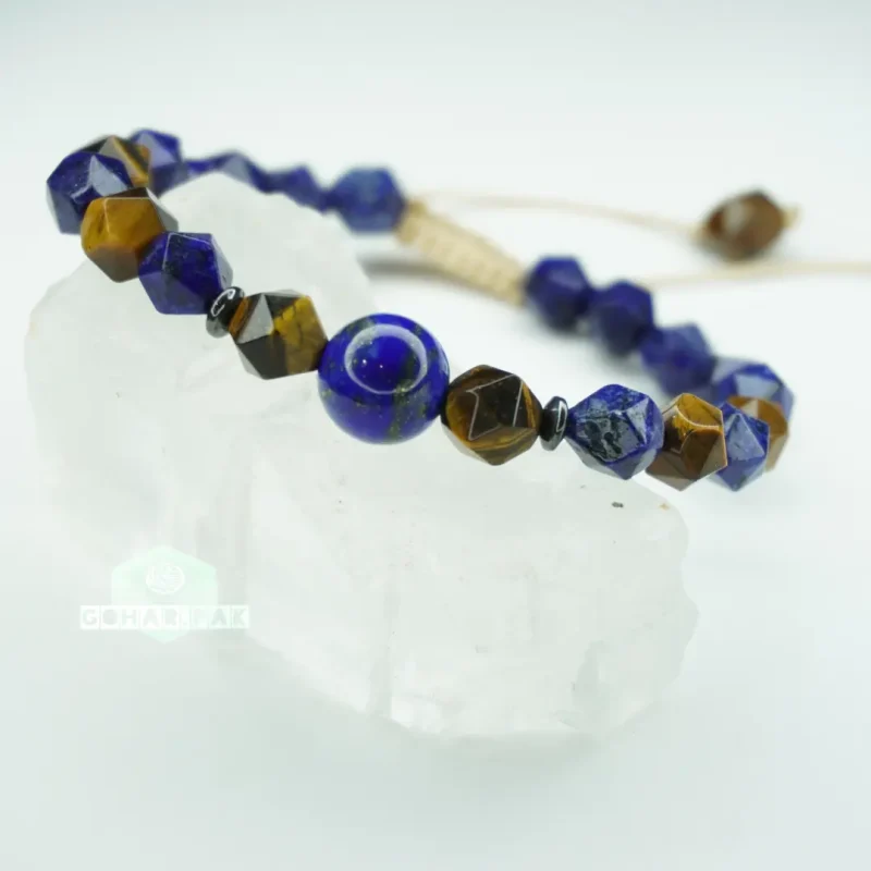 دستبند سنگ لاجورد وچشم ببر کد 310170