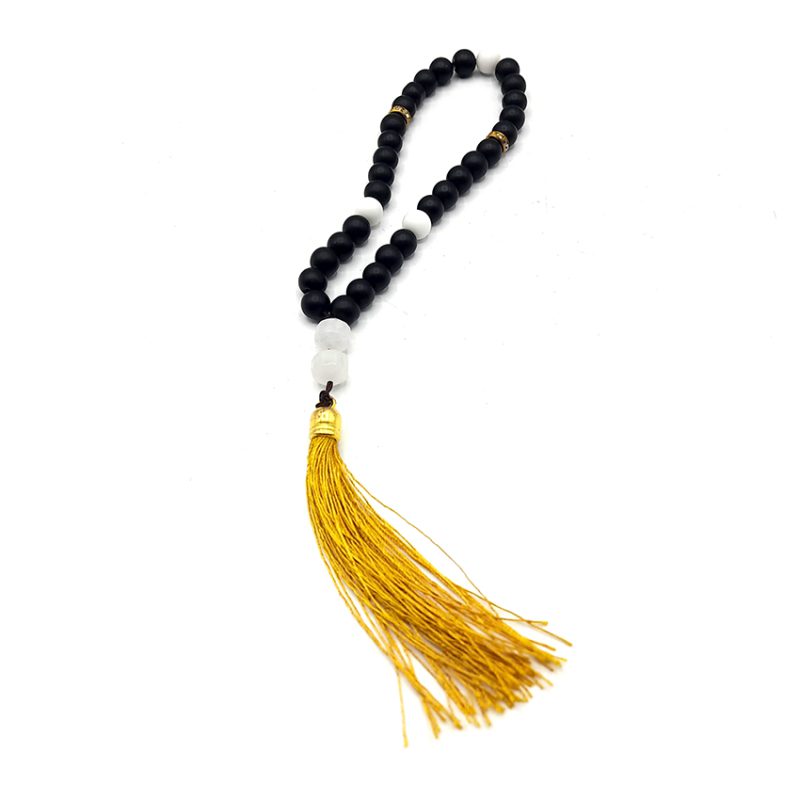 تسبیح اونیکس مشکی واونیکس سفید و رز کوارتز کد630008