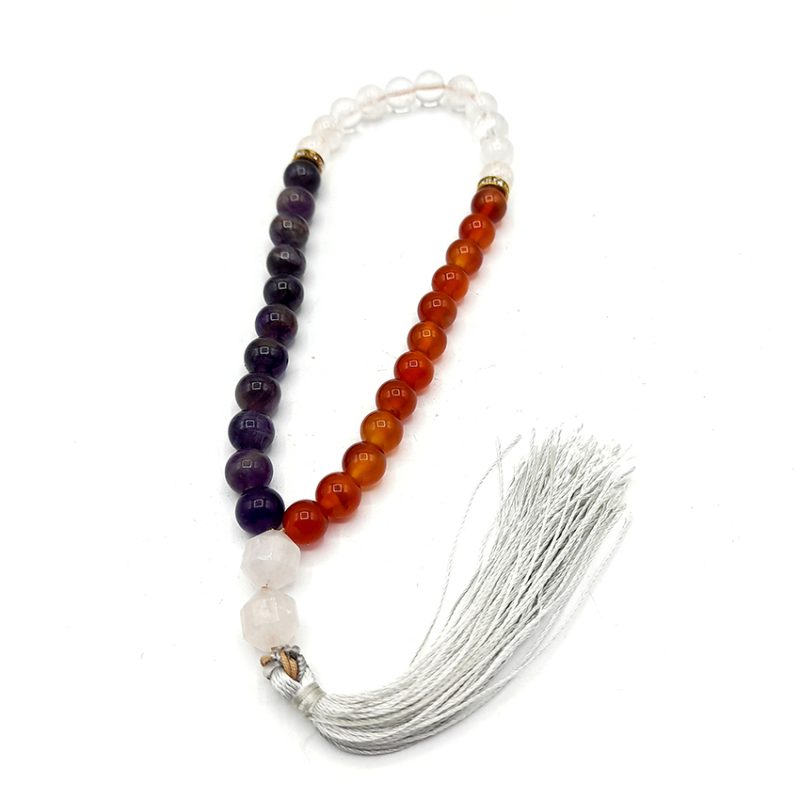 تسبیح عقیق قرمز وعقیق مشکی و رز کریستال کد630007