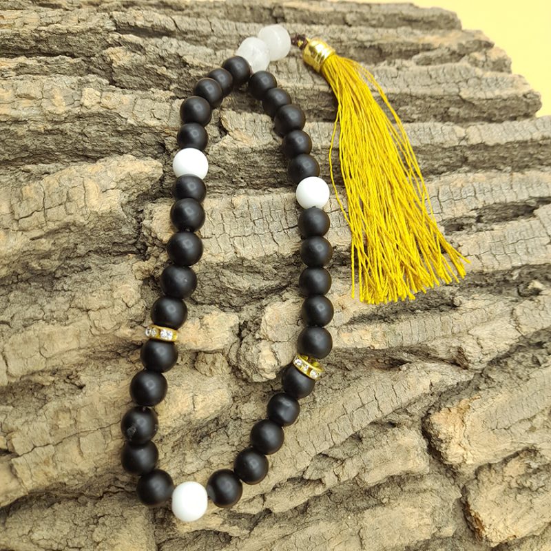 تسبیح اونیکس مشکی واونیکس سفید و رز کوارتز کد630008