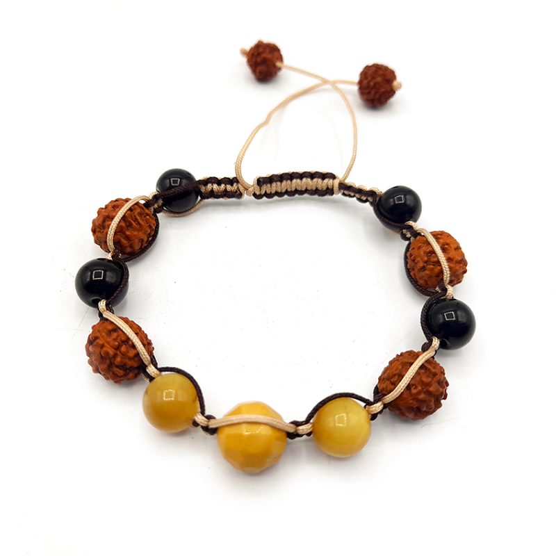 دستبند جاسپر و رودراکشا وچشم ببر زرد واونیکس کد 310222