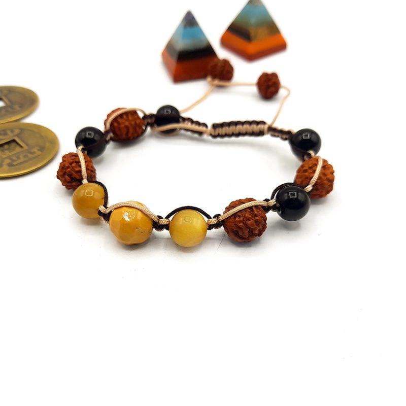 دستبند جاسپر و رودراکشا وچشم ببر زرد واونیکس کد 310222