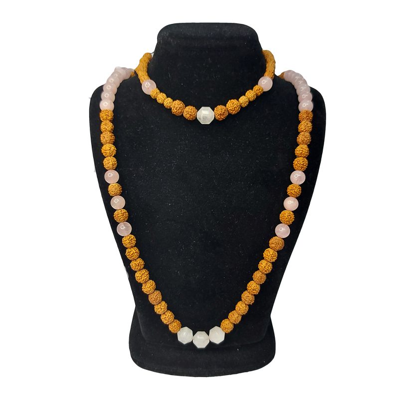 ست دستبند وگردنبند رود راکشا و رز کوارتز کد320040