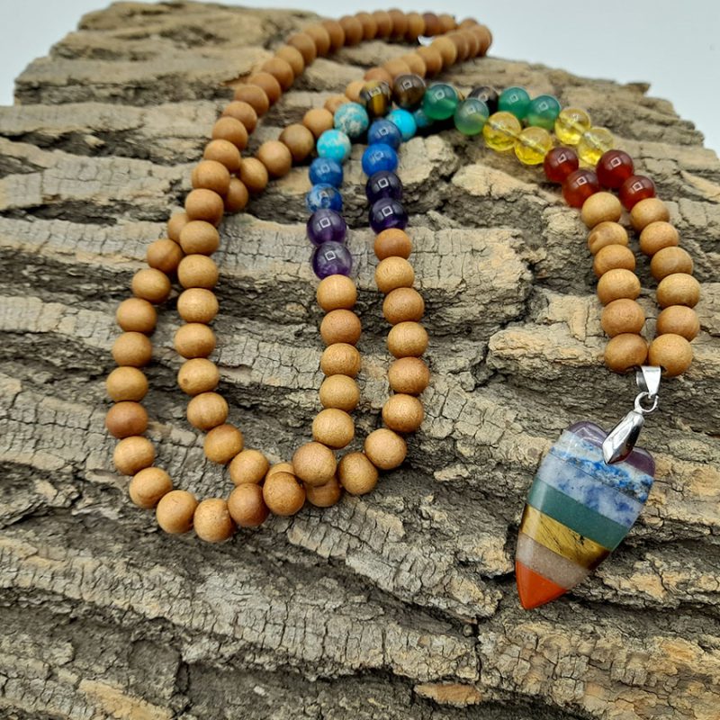 گردنبند صندل و هفت چاکرا وآویز قلب کد 320077