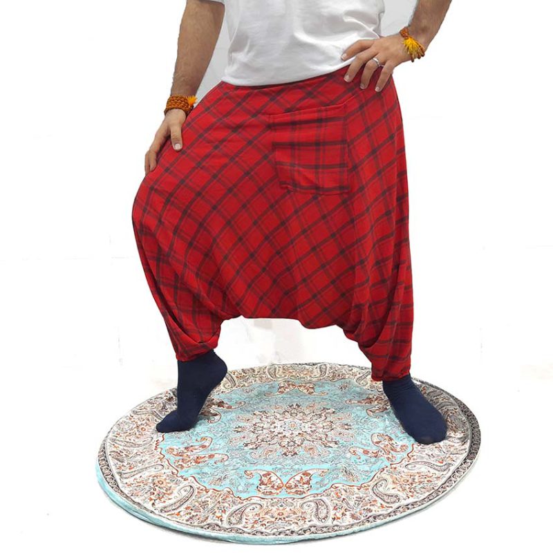 شلوار تبتی یا سنبادی چهارخونه بلندقرمز کد 230029